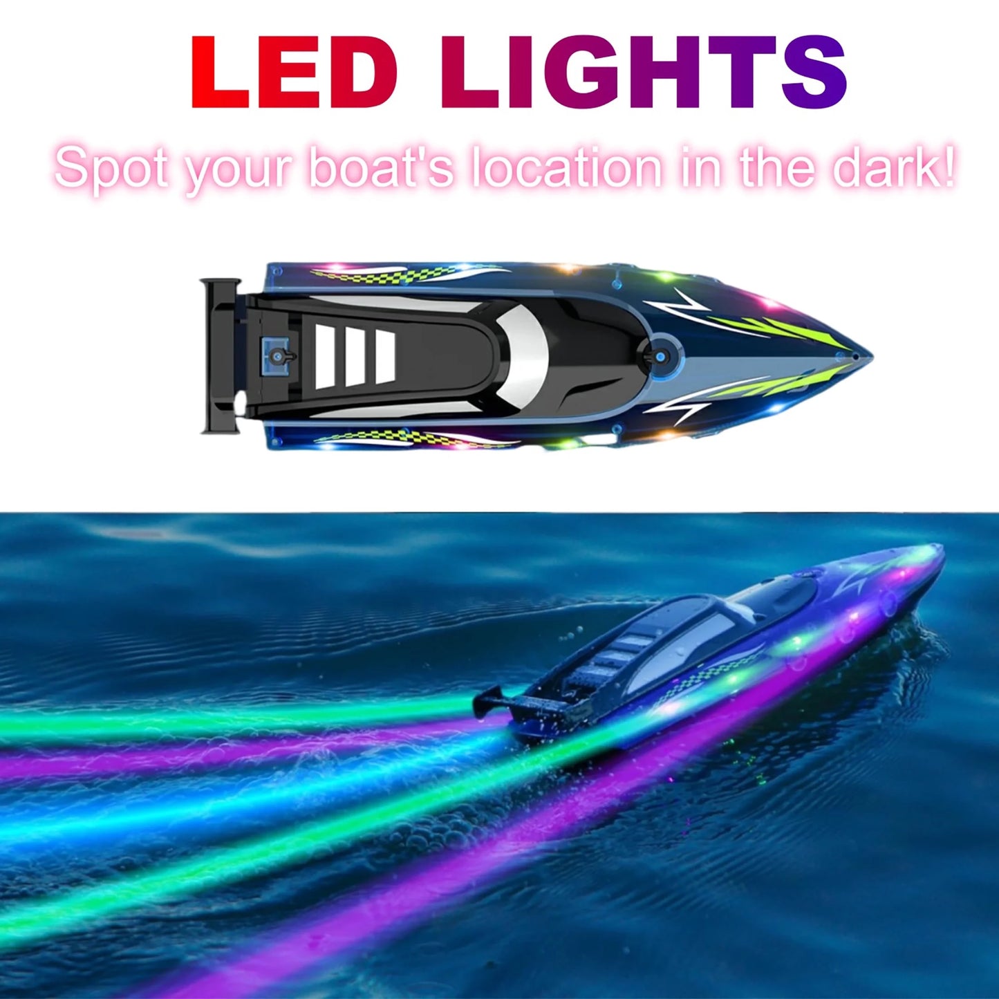Ultimate High-Speed LED Remote Control Boat - Thrilling Fun for Kids & Adults on Lakes & Pools!