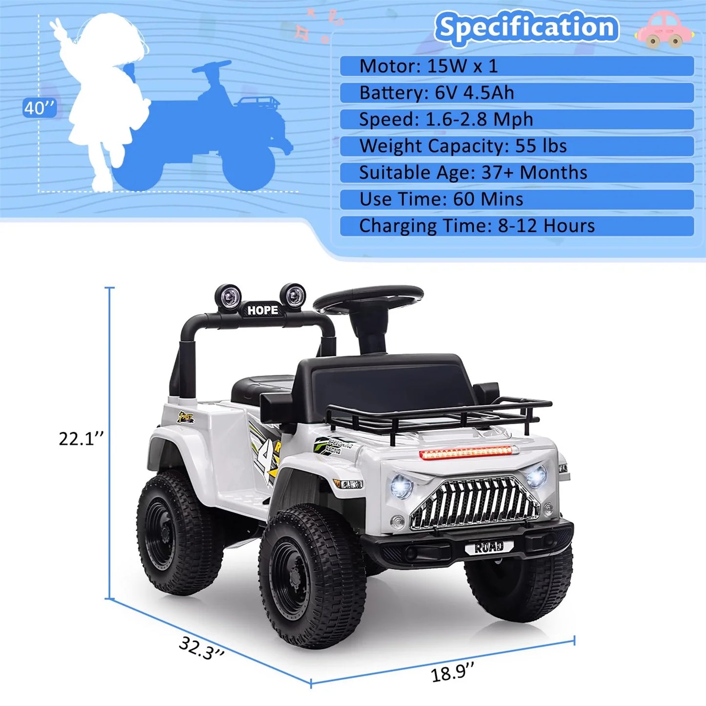 Ultimate 6V Electric Ride-On Car for Toddlers - Fun 4-Wheel Adventure with Music, LED Lights, Bluetooth, and Storage - Perfect Gift for Boys and Girls!