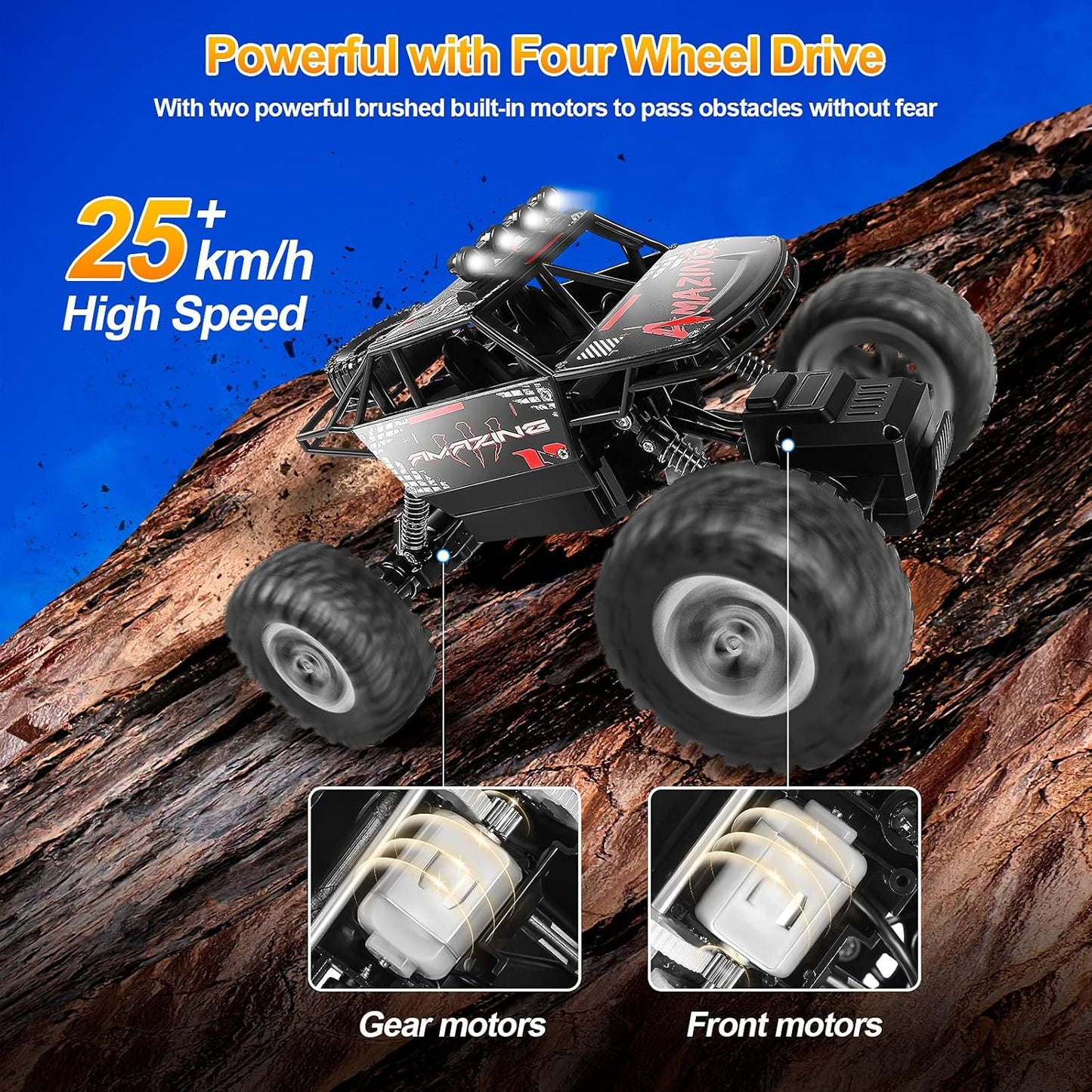 All Terrain 1:14 Scale RC Monster Truck - Ultimate 4WD Off-Road Adventure with Dual Motors & 90 Min Playtime - Ideal Gift for Kids!