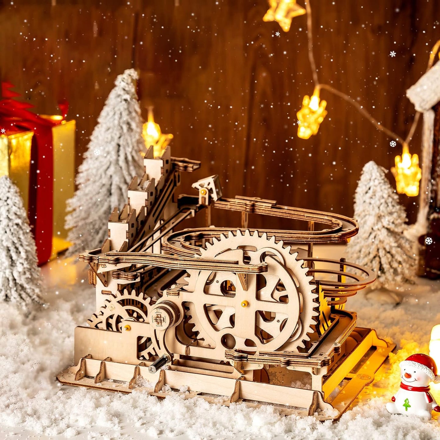 Engaging Wooden Marble Run 3D Puzzle Kit - Build Your Own Mechanical Waterwheel Roller Coaster for Teens and Adults