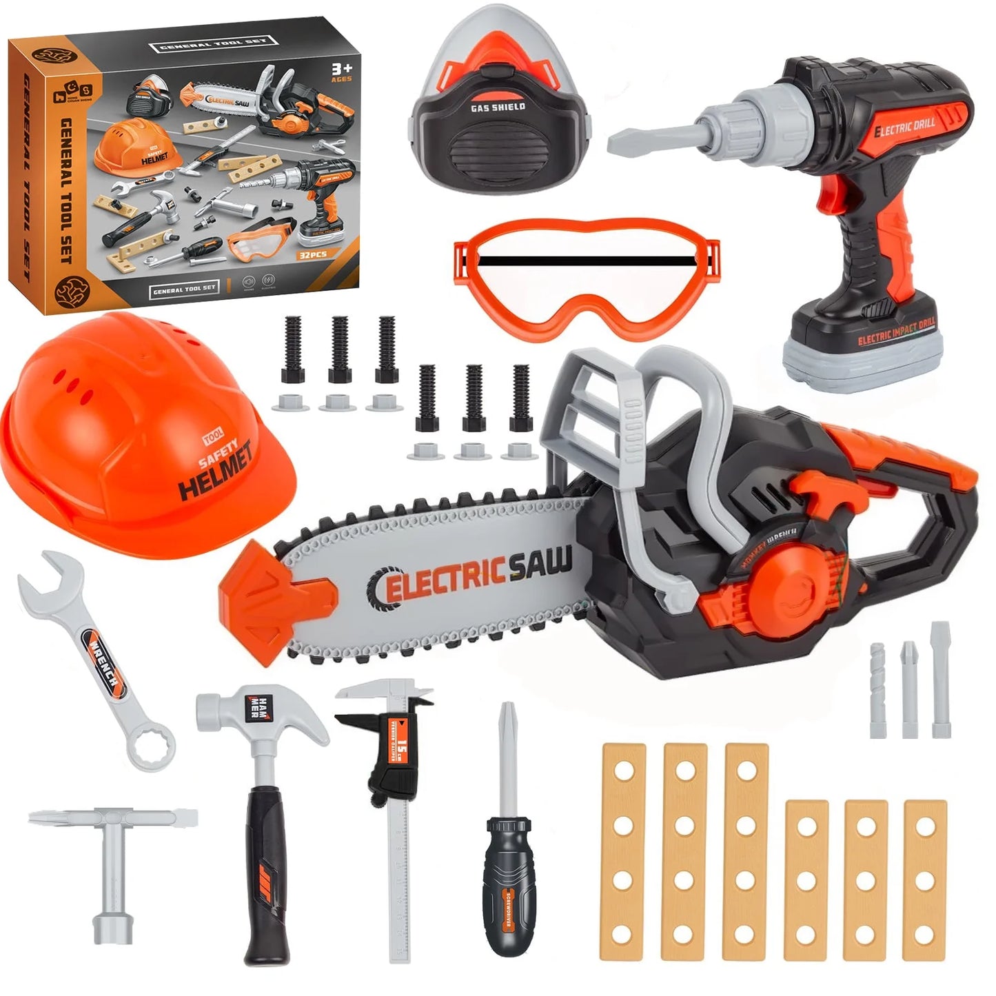 Tiny Builders Toolkit: 32 Pieces of Future Handyman Shenanigans with a Noisy Drill - Perfect for Mini Construction Workers Aged 3-8!