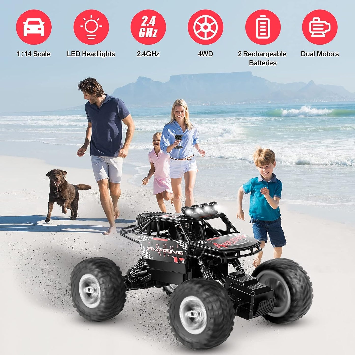 All Terrain 1:14 Scale RC Monster Truck - Ultimate 4WD Off-Road Adventure with Dual Motors & 90 Min Playtime - Ideal Gift for Kids!