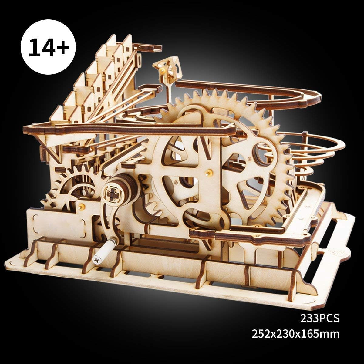 Engaging Wooden Marble Run 3D Puzzle Kit - Build Your Own Mechanical Waterwheel Roller Coaster for Teens and Adults