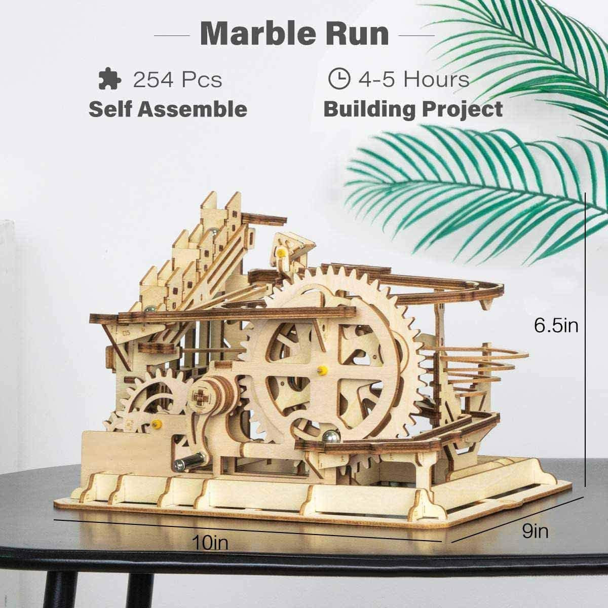 Engaging Wooden Marble Run 3D Puzzle Kit - Build Your Own Mechanical Waterwheel Roller Coaster for Teens and Adults