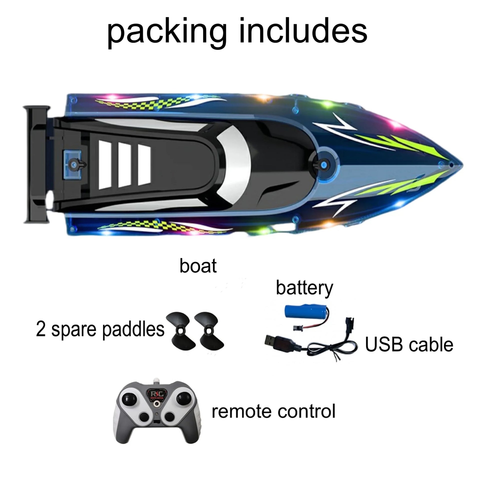 Ultimate High-Speed LED Remote Control Boat - Thrilling Fun for Kids & Adults on Lakes & Pools!