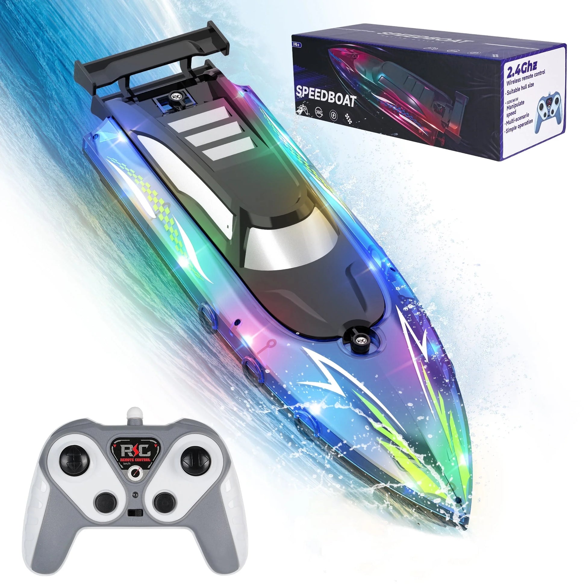 Ultimate High-Speed LED Remote Control Boat - Thrilling Fun for Kids & Adults on Lakes & Pools!