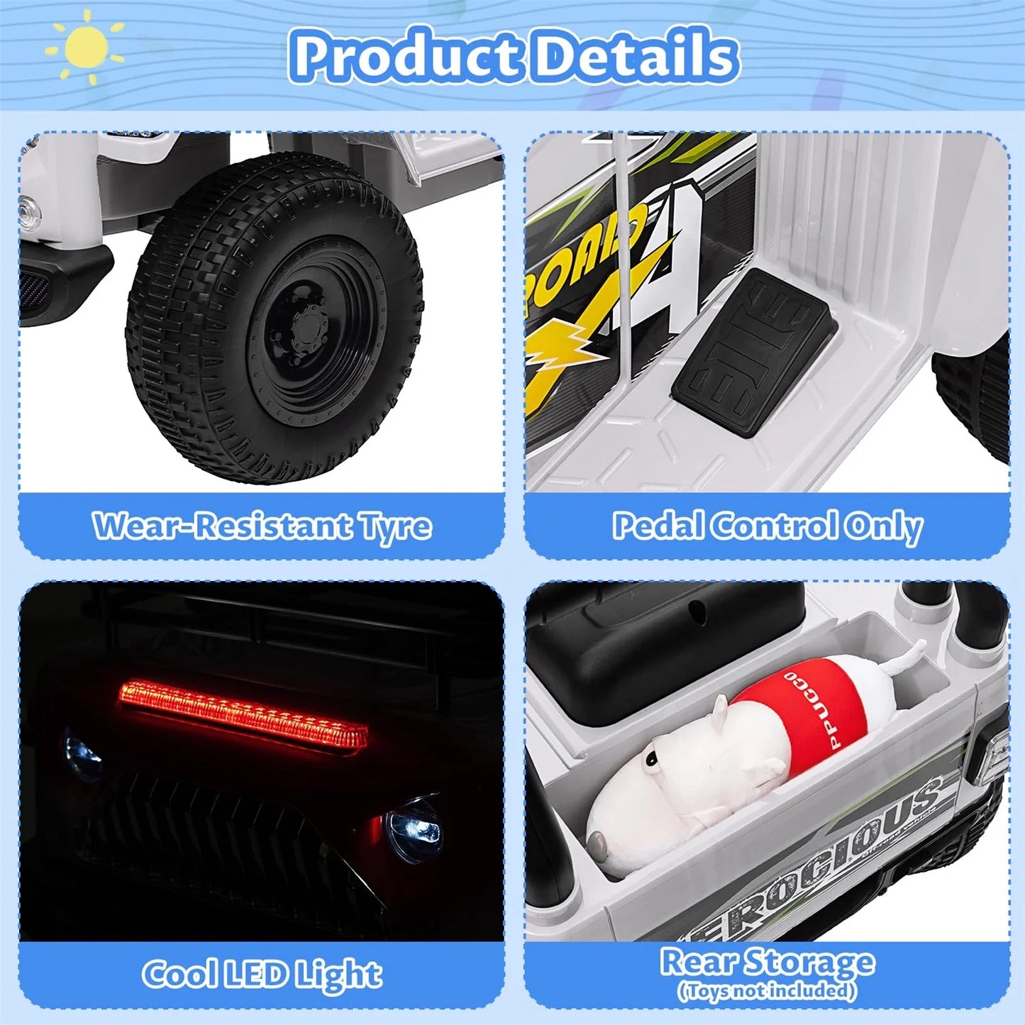 Ultimate 6V Electric Ride-On Car for Toddlers - Fun 4-Wheel Adventure with Music, LED Lights, Bluetooth, and Storage - Perfect Gift for Boys and Girls!