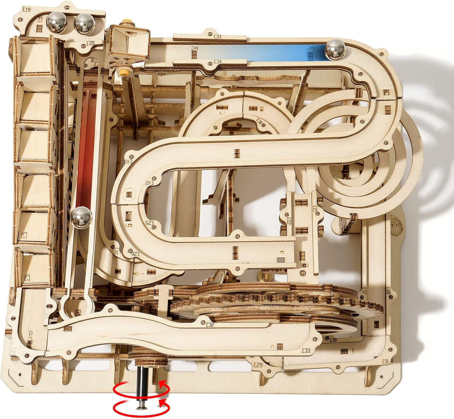 Engaging Wooden Marble Run 3D Puzzle Kit - Build Your Own Mechanical Waterwheel Roller Coaster for Teens and Adults
