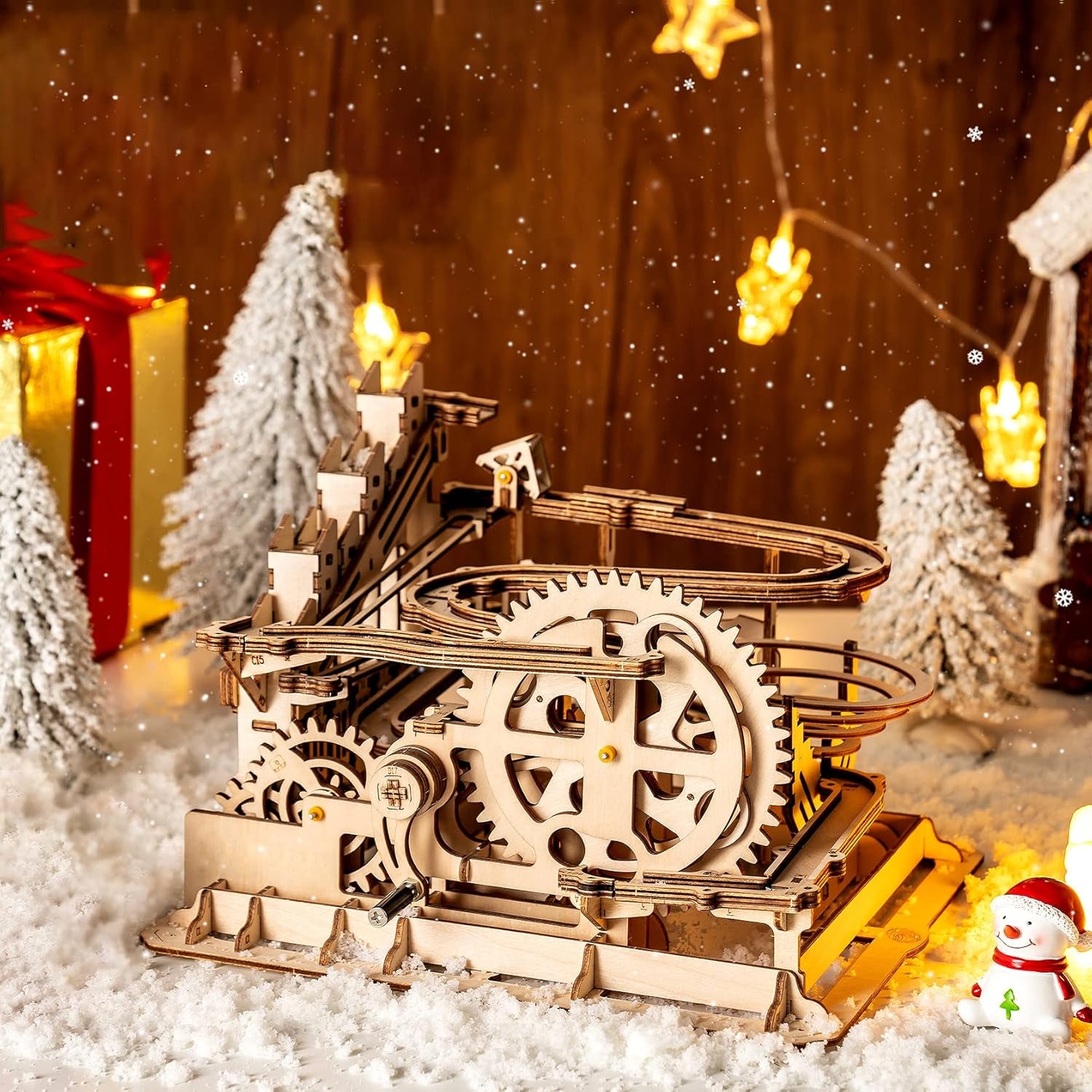 Engaging Wooden Marble Run 3D Puzzle Kit - Build Your Own Mechanical Waterwheel Roller Coaster for Teens and Adults