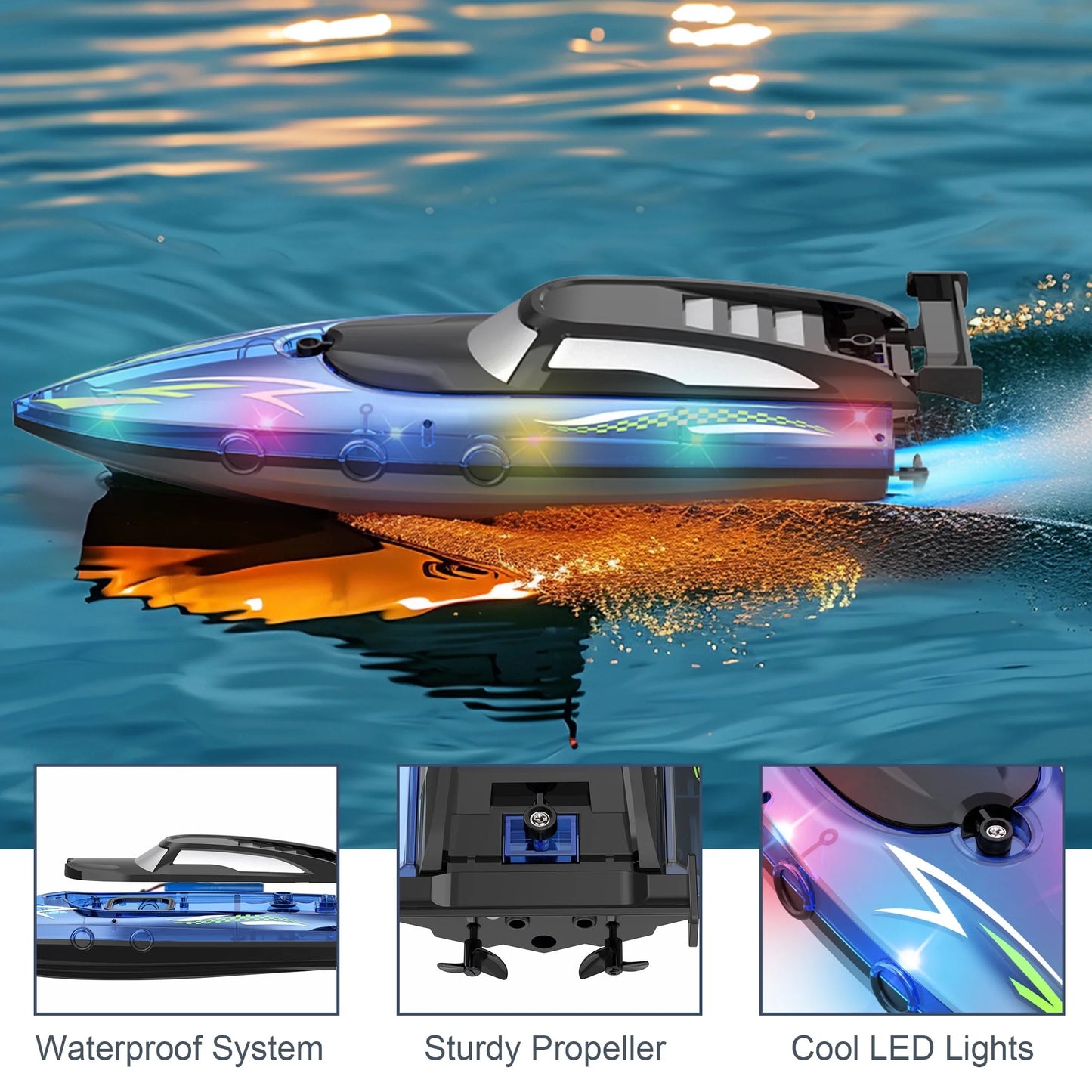 Ultimate High-Speed LED Remote Control Boat - Thrilling Fun for Kids & Adults on Lakes & Pools!