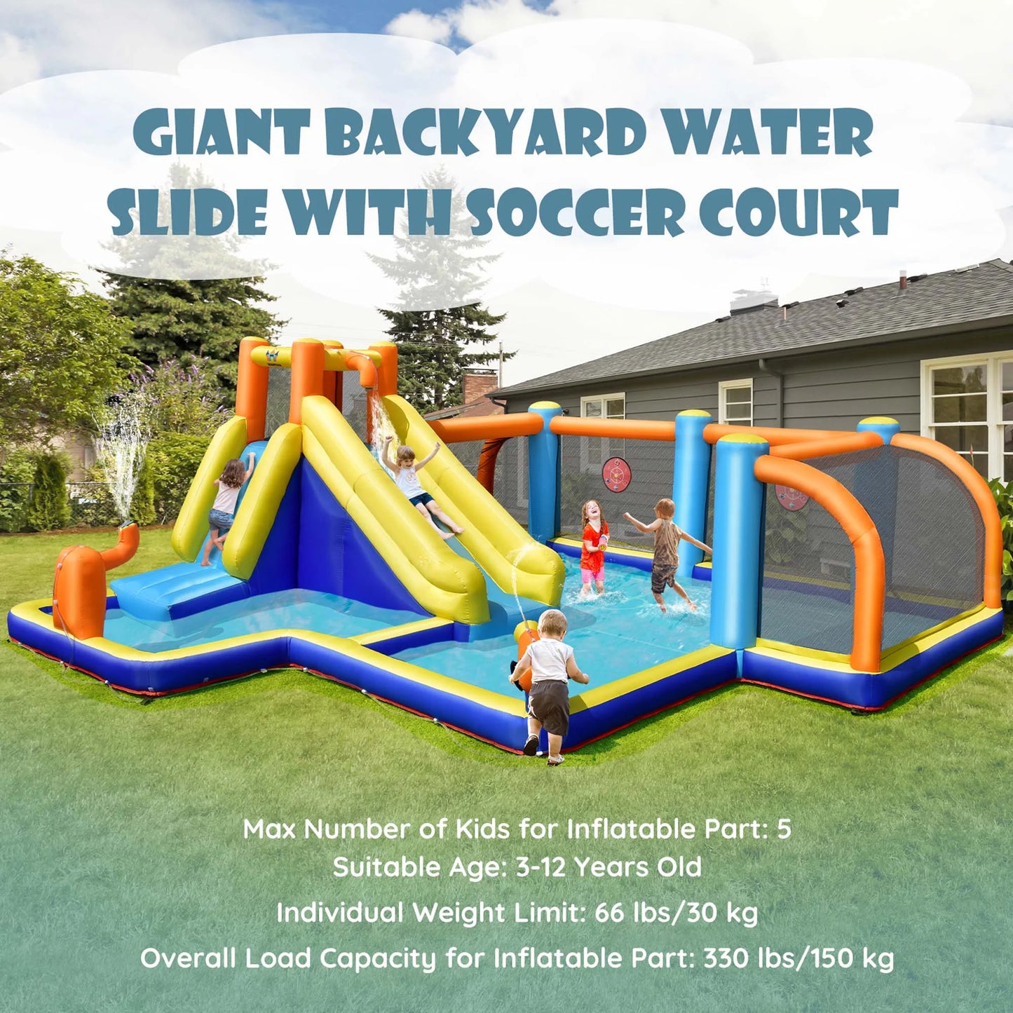 Giant Soccer Inflatable Water Slide Bouncer with Splash Pool - Fun for All Ages!