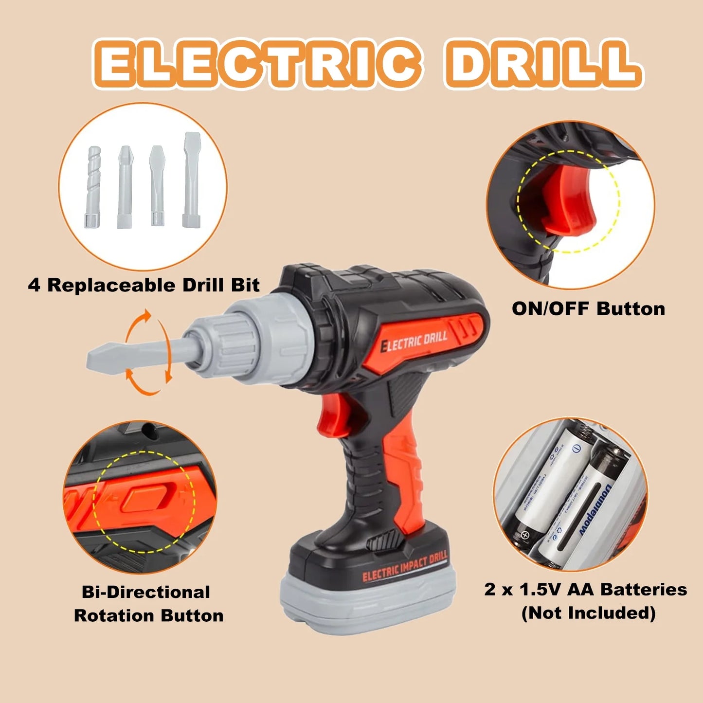 Tiny Builders Toolkit: 32 Pieces of Future Handyman Shenanigans with a Noisy Drill - Perfect for Mini Construction Workers Aged 3-8!
