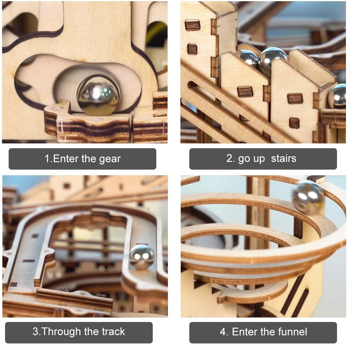 Engaging Wooden Marble Run 3D Puzzle Kit - Build Your Own Mechanical Waterwheel Roller Coaster for Teens and Adults