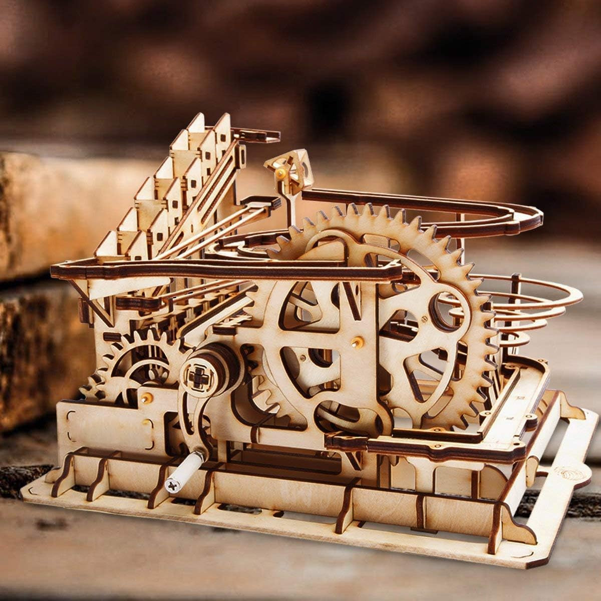 Engaging Wooden Marble Run 3D Puzzle Kit - Build Your Own Mechanical Waterwheel Roller Coaster for Teens and Adults
