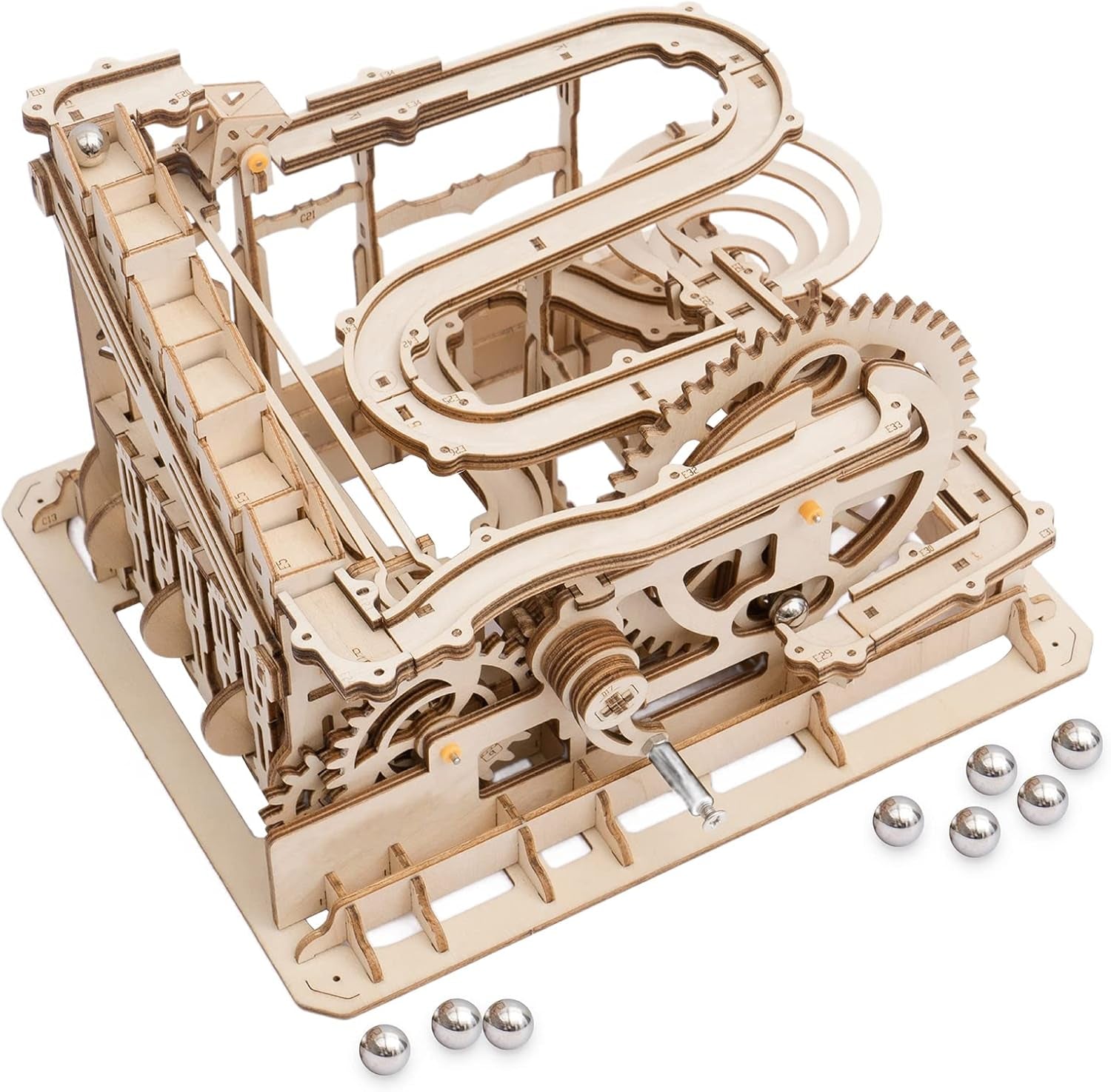 Engaging Wooden Marble Run 3D Puzzle Kit - Build Your Own Mechanical Waterwheel Roller Coaster for Teens and Adults
